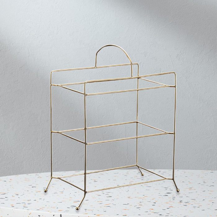 Crofta Kitchen Storage Shelf Freestanding Stainless Steel Kitchen Counter Rack Gold 3 Tier 31x18x32cm