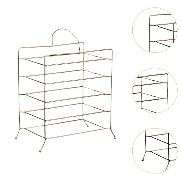 Crofta Kitchen Storage Shelf Freestanding Stainless Steel Kitchen Counter Rack Gold 5 Tier 31x18x32cm