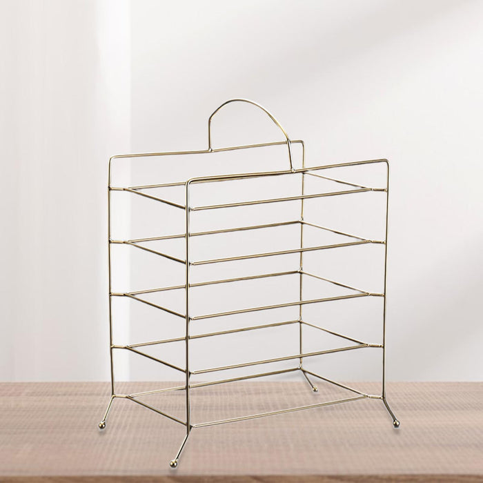 Crofta Kitchen Storage Shelf Freestanding Stainless Steel Kitchen Counter Rack Gold 5 Tier 31x18x32cm