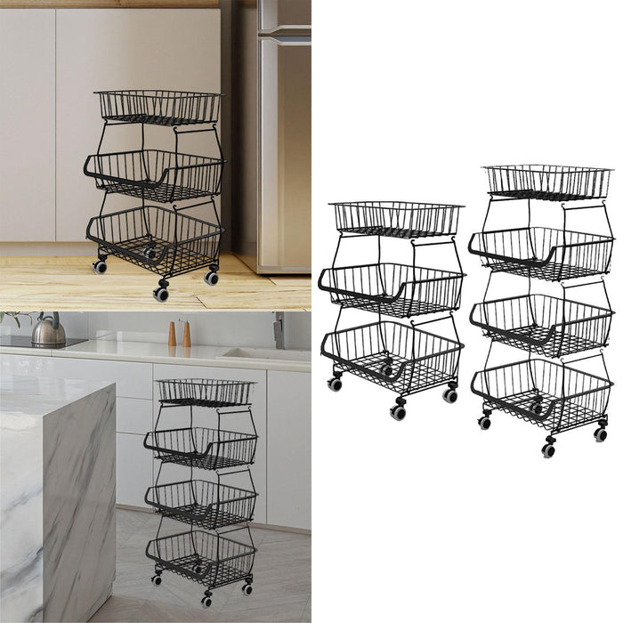 Crofta Fruit Basket for Kitchen with Wheel Multi Tier Storage Container for Pantry 3 layers