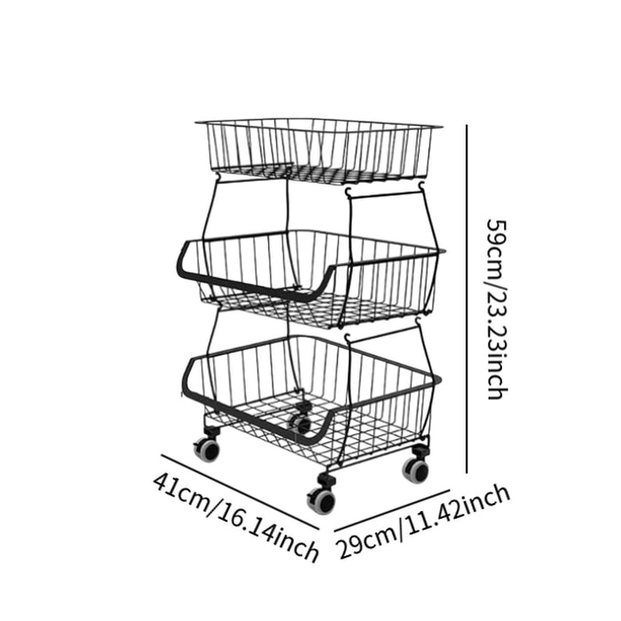 Crofta Fruit Basket for Kitchen with Wheel Multi Tier Storage Container for Pantry 3 layers