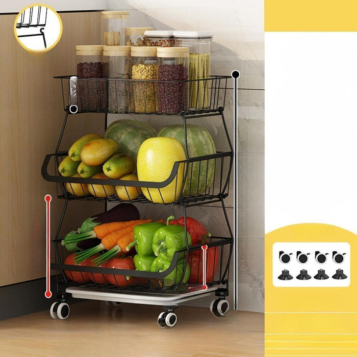 Crofta Fruit Basket for Kitchen with Wheel Multi Tier Storage Container for Pantry 3 layers