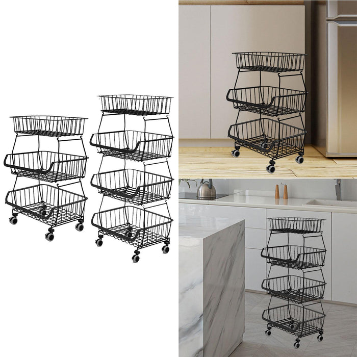 Crofta Fruit Basket for Kitchen with Wheel Multi Tier Storage Container for Pantry 3 layers