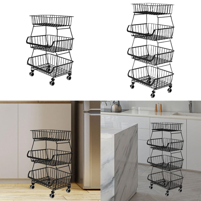 Crofta Fruit Basket for Kitchen with Wheel Multi Tier Storage Container for Pantry 3 layers