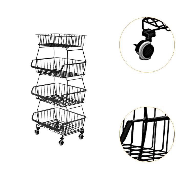 Crofta Fruit Basket for Kitchen with Wheel Multi Tier Storage Container for Pantry 4 layers