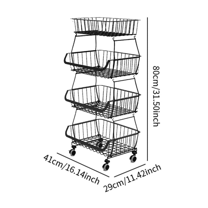 Crofta Fruit Basket for Kitchen with Wheel Multi Tier Storage Container for Pantry 4 layers