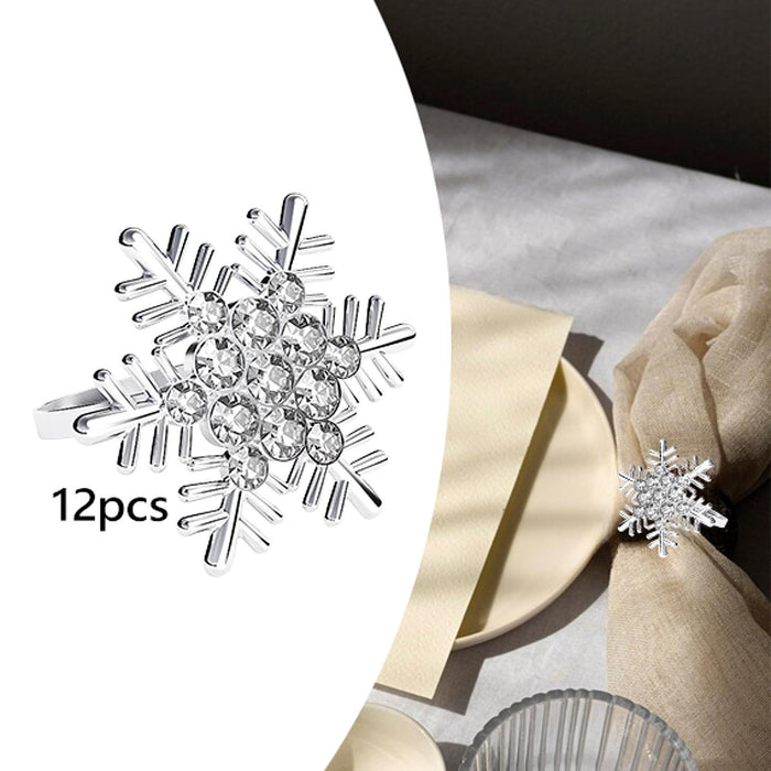 Crofta 12Pcs Christmas Snowflake Napkin Rings Holders for Thanksgiving Wedding Party silver