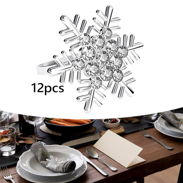 Crofta 12Pcs Christmas Snowflake Napkin Rings Holders for Thanksgiving Wedding Party silver