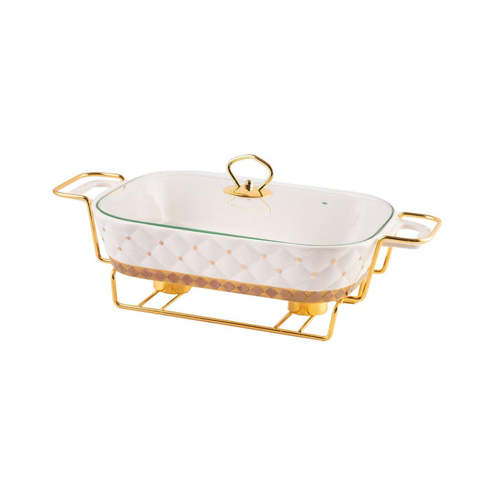 Crofta Buffet Dish Tray Chafer Clear Lid Casserole Dish for Holidays Picnic Parties white