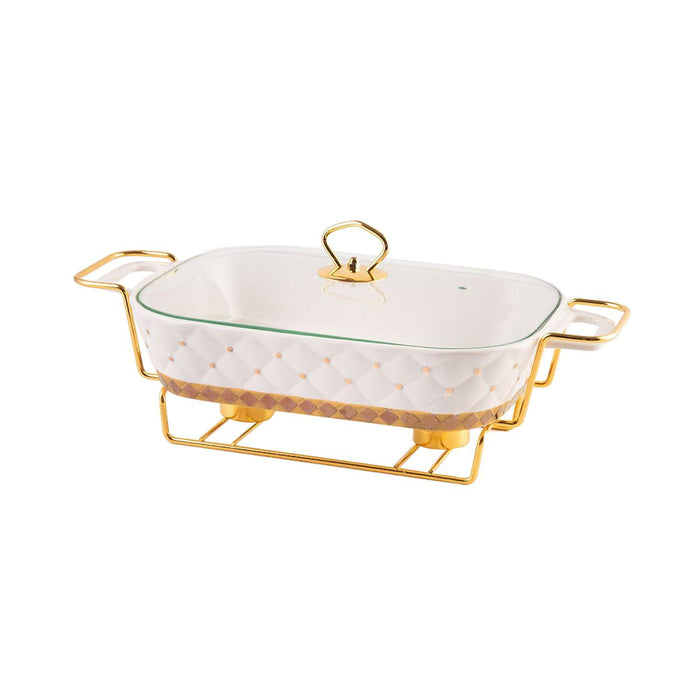 Crofta Buffet Dish Tray Chafer Clear Lid Casserole Dish for Holidays Picnic Parties white