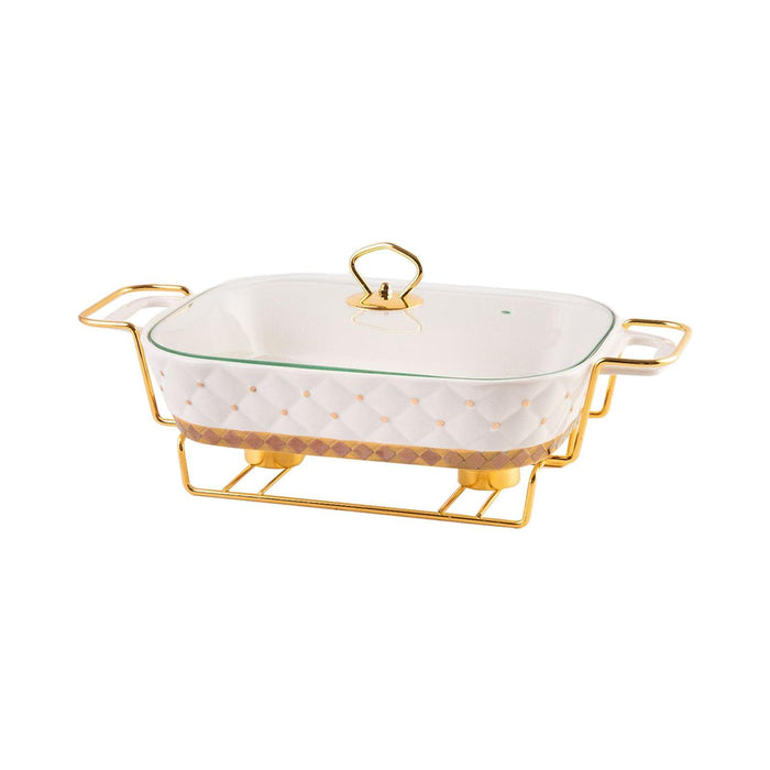 Crofta Buffet Dish Tray Chafer Clear Lid Casserole Dish for Holidays Picnic Parties white