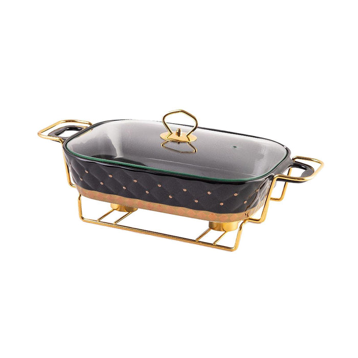 Crofta Buffet Dish Tray Chafer Clear Lid Casserole Dish for Holidays Picnic Parties black