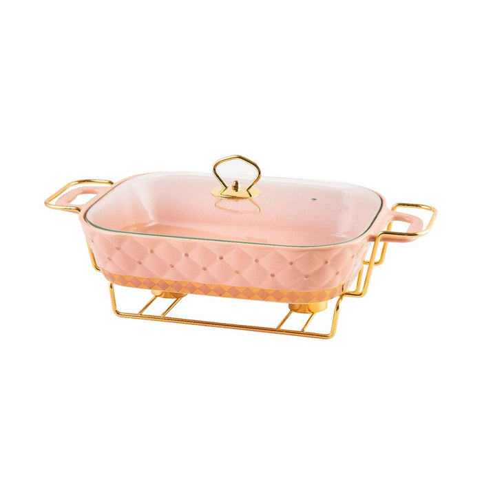 Crofta Buffet Dish Tray Chafer Clear Lid Casserole Dish for Holidays Picnic Parties pink