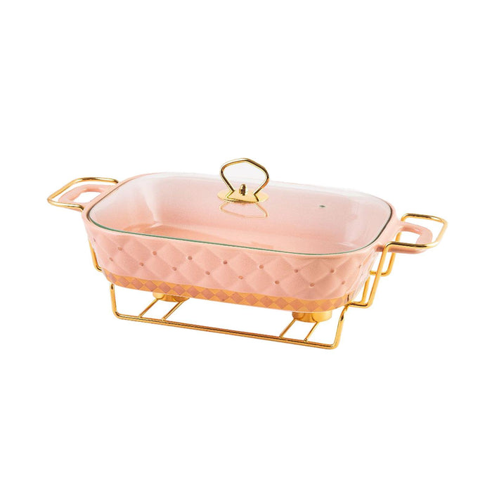 Crofta Buffet Dish Tray Chafer Clear Lid Casserole Dish for Holidays Picnic Parties pink