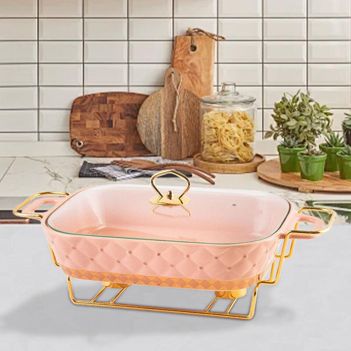 Crofta Buffet Dish Tray Chafer Clear Lid Casserole Dish for Holidays Picnic Parties pink