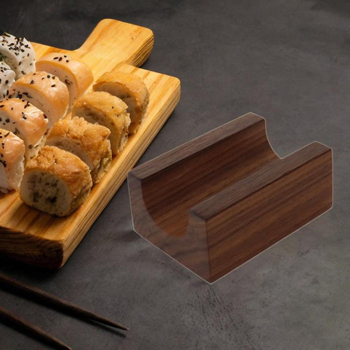 Crofta Taco Plate Dinnerware Wood Sushi Tray for Parties Gatherings Home Restaurant U shape dark wood