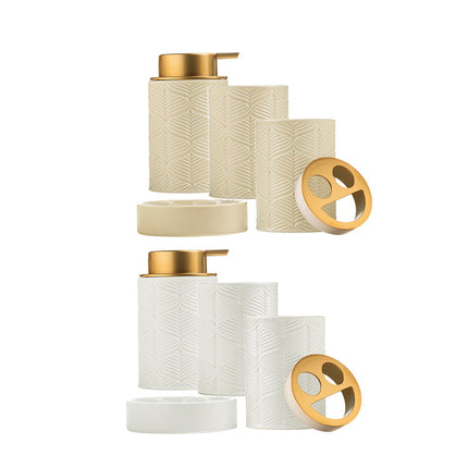 Crofta 4Pcs Premium Bathroom Accessory Set Soap Dish for Countertop Vanity Bathroom Khaki