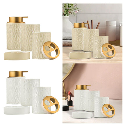 Crofta 4Pcs Premium Bathroom Accessory Set Soap Dish for Countertop Vanity Bathroom Khaki