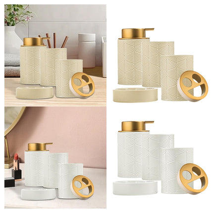 Crofta 4Pcs Premium Bathroom Accessory Set Soap Dish for Countertop Vanity Bathroom Khaki