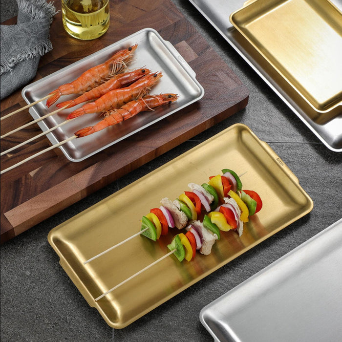 Crofta Stainless Steel Serving Platter Vanity Organizer Tray for BBQ Parties Buffet 32x16cm