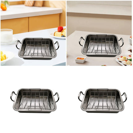 Crofta Turkey Roasting Pan Shaped Rack Turkey Roaster Tray for BBQ Baking Veggies 41cmx31cmx9.5cm