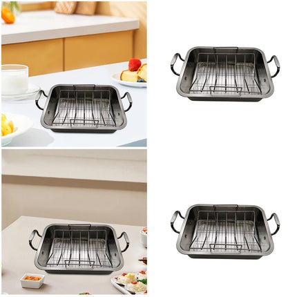 Crofta Turkey Roasting Pan Shaped Rack Turkey Roaster Tray for BBQ Baking Veggies 41cmx31cmx9.5cm