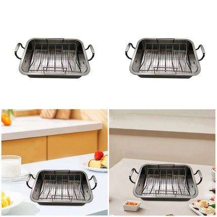 Crofta Turkey Roasting Pan Shaped Rack Turkey Roaster Tray for BBQ Baking Veggies 41cmx31cmx9.5cm