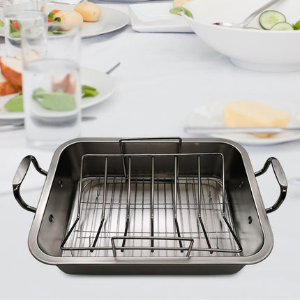 Crofta Turkey Roasting Pan Shaped Rack Turkey Roaster Tray for BBQ Baking Veggies 41cmx31cmx9.5cm