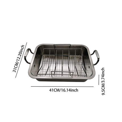 Crofta Turkey Roasting Pan Shaped Rack Turkey Roaster Tray for BBQ Baking Veggies 41cmx31cmx9.5cm