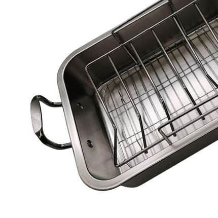 Crofta Turkey Roasting Pan Shaped Rack Turkey Roaster Tray for BBQ Baking Veggies 41cmx31cmx9.5cm