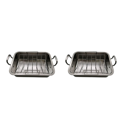 Crofta Turkey Roasting Pan Shaped Rack Turkey Roaster Tray for BBQ Baking Veggies 41cmx31cmx9.5cm