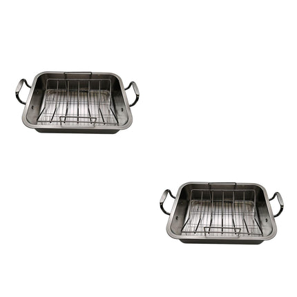 Crofta Turkey Roasting Pan Shaped Rack Turkey Roaster Tray for BBQ Baking Veggies 41cmx31cmx9.5cm