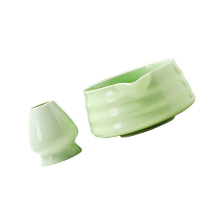 Crofta 2Pcs Matcha Bowl and Whisk Holder Tea Utensils for Living Room Beverage Gift Light Green