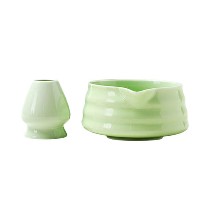 Crofta 2Pcs Matcha Bowl and Whisk Holder Tea Utensils for Living Room Beverage Gift Light Green