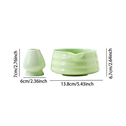 Crofta 2Pcs Matcha Bowl and Whisk Holder Tea Utensils for Living Room Beverage Gift Light Green