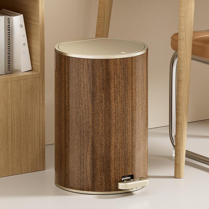 Crofta Wood Grain Trash Can with Lid Stylish Waste Bin for Hotel Toilet Living Room 9L