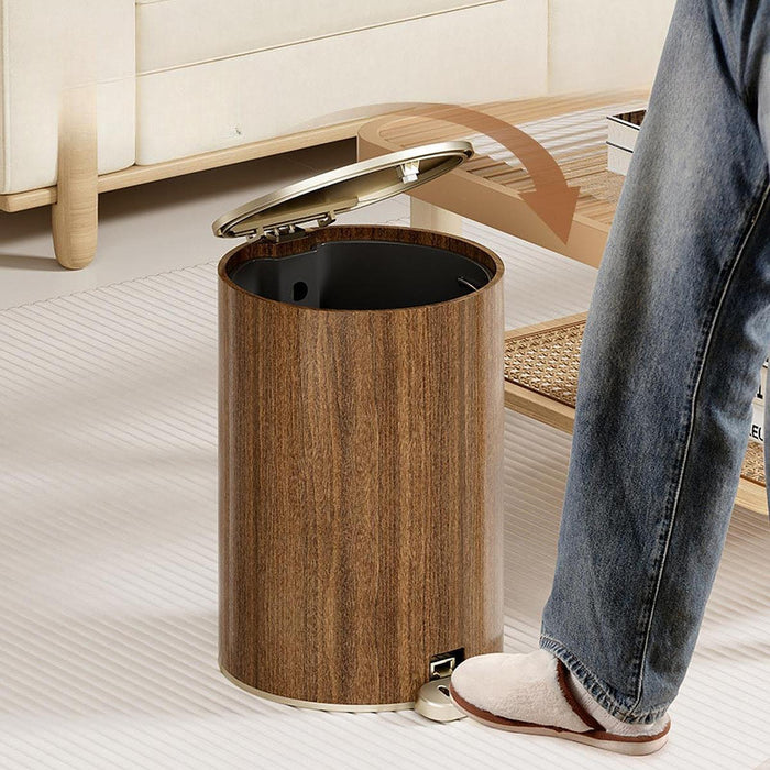 Crofta Wood Grain Trash Can with Lid Stylish Waste Bin for Hotel Toilet Living Room 9L