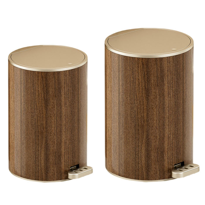 Crofta Wood Grain Trash Can with Lid Stylish Waste Bin for Hotel Toilet Living Room 9L