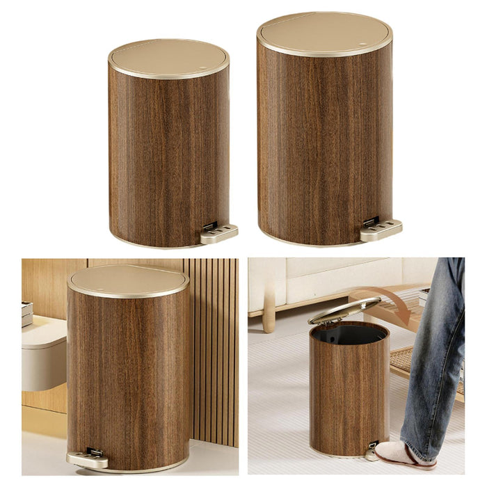 Crofta Wood Grain Trash Can with Lid Stylish Waste Bin for Hotel Toilet Living Room 9L