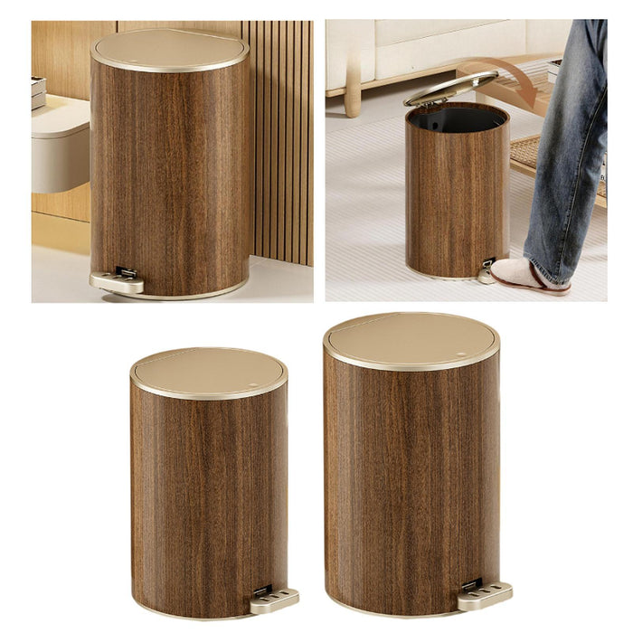 Crofta Wood Grain Trash Can with Lid Stylish Waste Bin for Hotel Toilet Living Room 9L