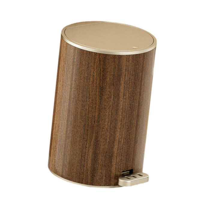 Crofta Wood Grain Trash Can with Lid Stylish Waste Bin for Hotel Toilet Living Room 9L