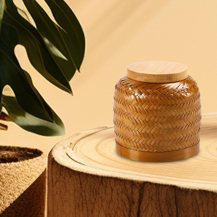 Crofta Woven Tea Container Traditional Portable Rattan Tea Jar for Coffee Sugar