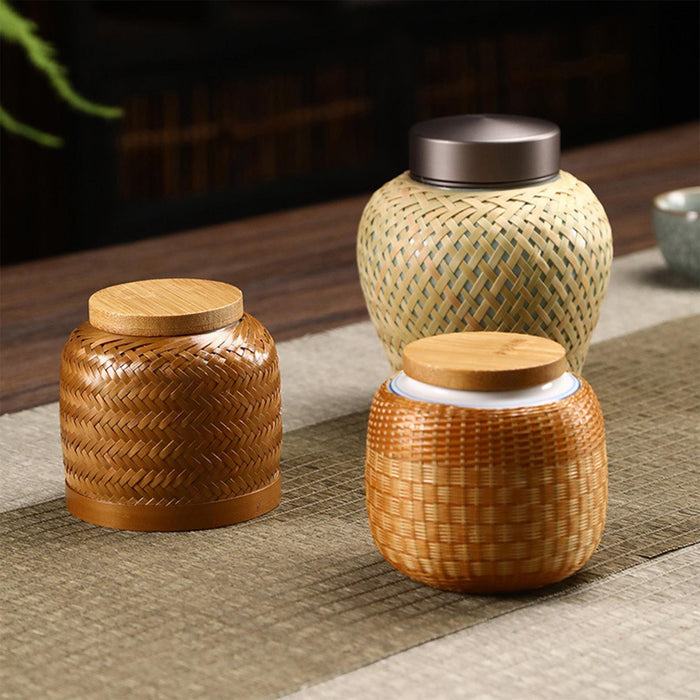 Crofta Woven Tea Container Traditional Portable Rattan Tea Jar for Coffee Sugar