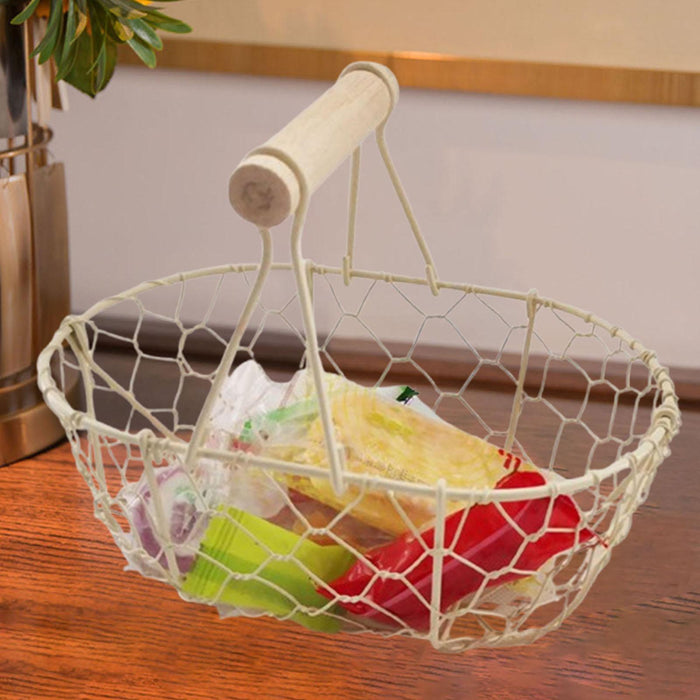 Crofta Wire Egg Basket Retro Rustic Iron Storage Basket for Farmhouse Tabletop Home White