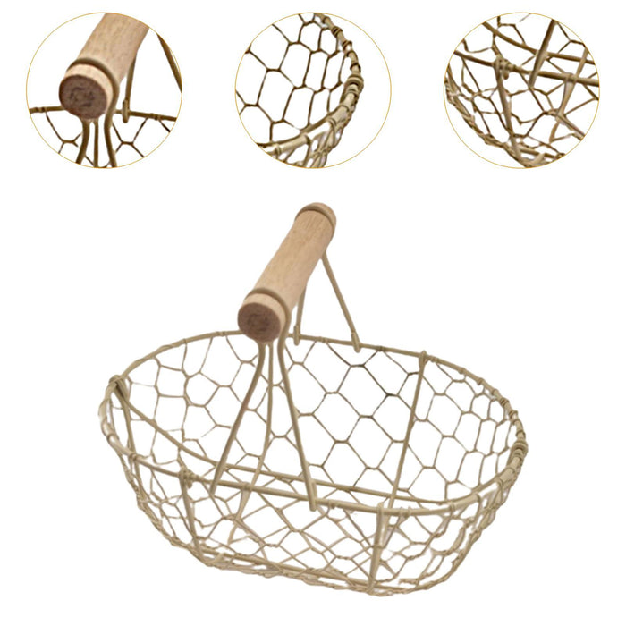 Crofta Wire Egg Basket Retro Rustic Iron Storage Basket for Farmhouse Tabletop Home White