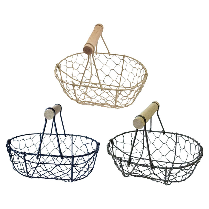 Crofta Wire Egg Basket Retro Rustic Iron Storage Basket for Farmhouse Tabletop Home White