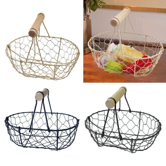 Crofta Wire Egg Basket Retro Rustic Iron Storage Basket for Farmhouse Tabletop Home White