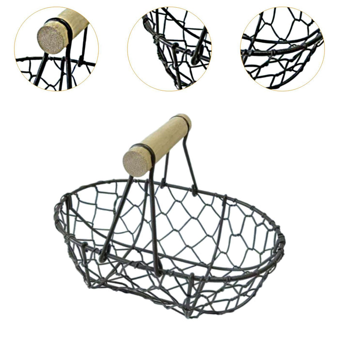 Crofta Wire Egg Basket Retro Rustic Iron Storage Basket for Farmhouse Tabletop Home Black