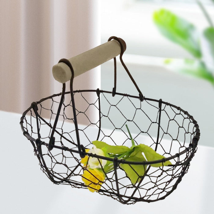 Crofta Wire Egg Basket Retro Rustic Iron Storage Basket for Farmhouse Tabletop Home Black