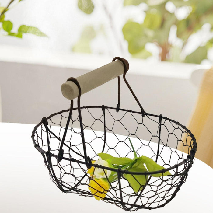 Crofta Wire Egg Basket Retro Rustic Iron Storage Basket for Farmhouse Tabletop Home Black